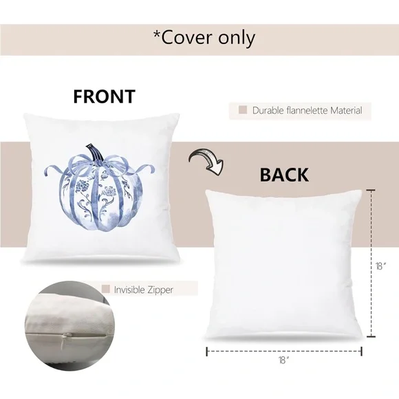New!Chinoiserie Blue Pumpkin Coquete Bow Covers,Bow Blue White Decorative Pillow - Picture 3 of 7